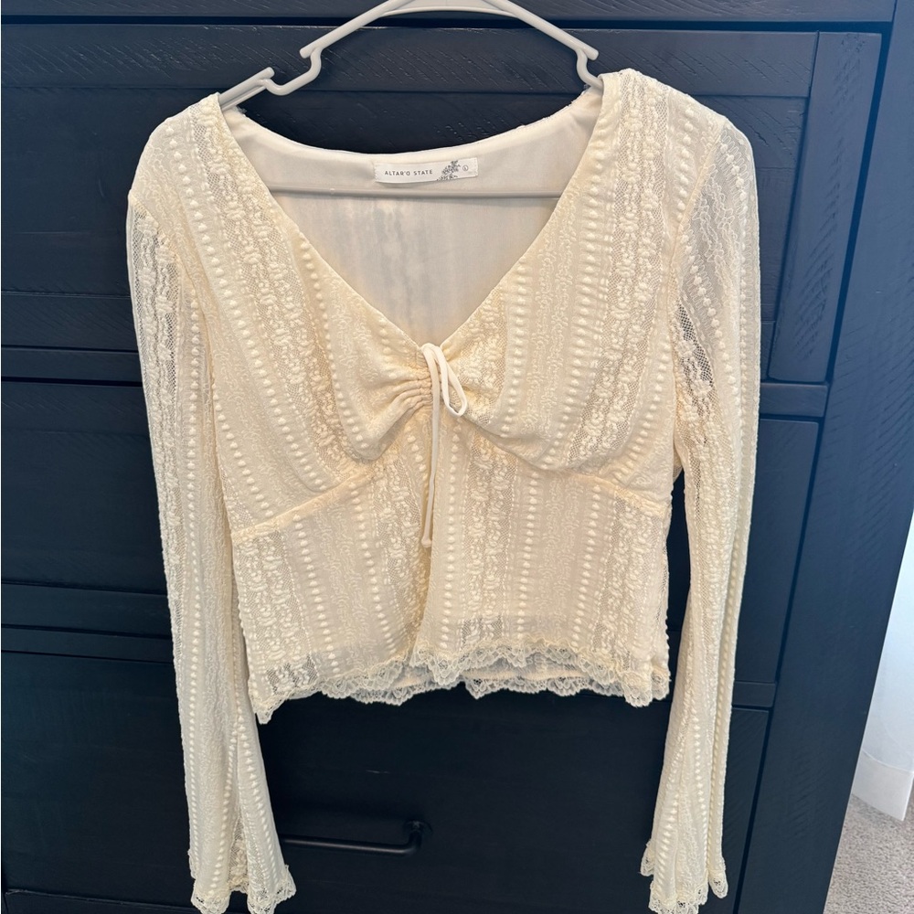 Altar'd State Cream Lace Tie-Front Long Sleeve Top